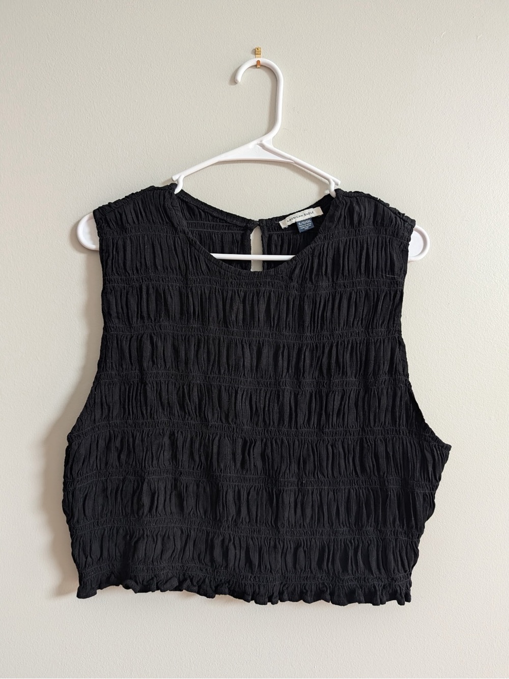 American Eagle Black Smocked Sleeveless Crop Top XL